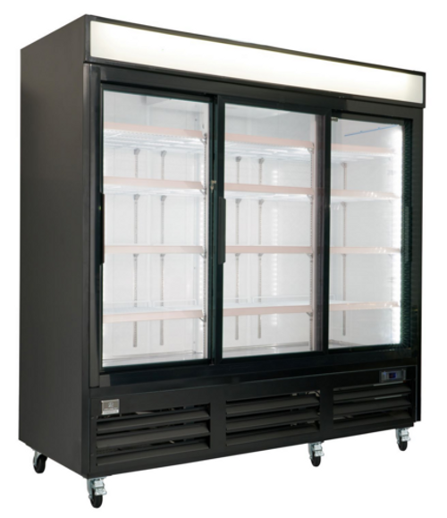 Kelvinator KCHGSM72R 66.2 Cu. Ft. Black Painted Steel 3 Sections Reach-In Refrigerated Merchandiser - 115 Volts