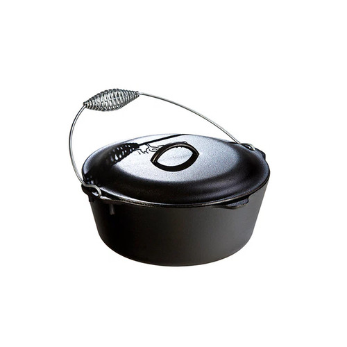 Lodge L10DO3 13.625" Round Cast Iron With Stainless Steel Spiral Bail Handle Dutch Oven