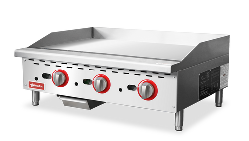 Omcan USA 47372 Stainless Steel 3 Burners Countertop Natural Gas 36" Griddle - 84,000 BTU