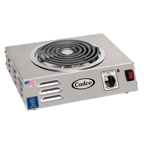 Cadco CSR-3T 14" Watts x 4.13" H x 12.25" D Stainless Steel Wattsith 8" Tubular Elements Electric Countertop Portable Hot Plate - 120 Volts