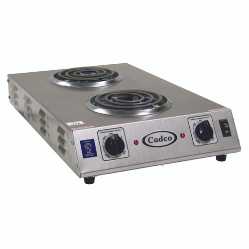 Cadco CDR-1TFB-E 13.5" Watts x 4.13" H x 22.75" D Stainless Steel Wattsith (2) 6" Tubular Burners Electric Standard Countertop Portable Hot Plate - 120 Volts 1650 Watts