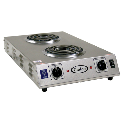 Cadco CDR-1TFB-E 13.5" Watts x 4.13" H x 22.75" D Stainless Steel Wattsith (2) 6" Tubular Burners Electric Standard Countertop Portable Hot Plate - 120 Volts 1650 Watts