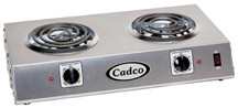 Cadco CDR-1T-E 21.25" Watts x 4.13" H 12.19" D Stainless Steel Housing Wattsith (2) 6" Tubular Burners Electric Countertop Portable Hot Plate - 120 Volts 1650 Watts