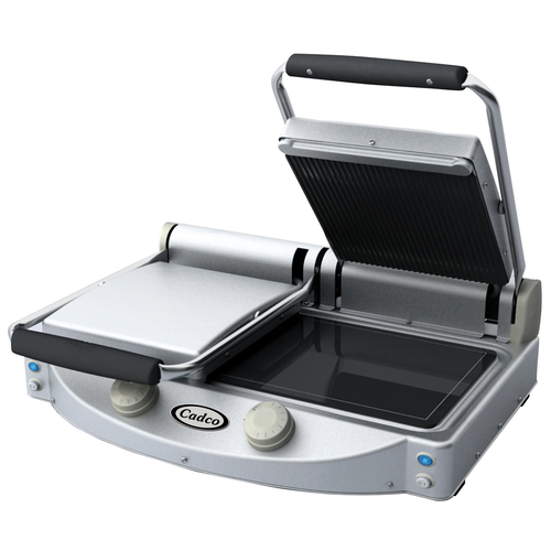 Cadco CPG-20 Double Panini Press with Ceramic Grooved & Smooth Plates- 208-240 Volts