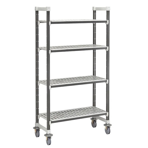 Cambro EXHD214270V4480 21" W x 42" L x 70" H Speckled Gray 4 Vented Polypropylene Shelves with 4 Casters Camshelving Elements XTRA High Density Mobile Starter Unit