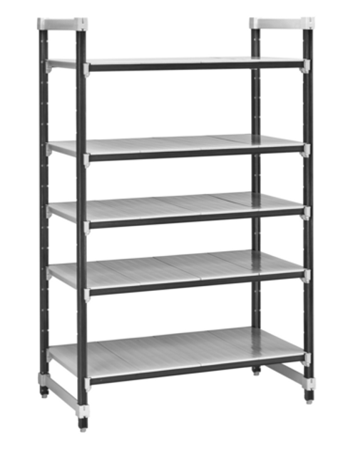 Cambro EXU244884S5480 24" W x 48" L x 84" H Speckled Gray 5 Solid Reinforced Polypropylene Shelf Plates Camshelving Elements XTRA Stationary Starter Unit