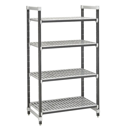 Cambro EXU213672V4480 21" W x 36" L x 72" H Speckled Gray 4 Vented Polypropylene Shelves Camshelving Elements XTRA Stationary Starter Unit