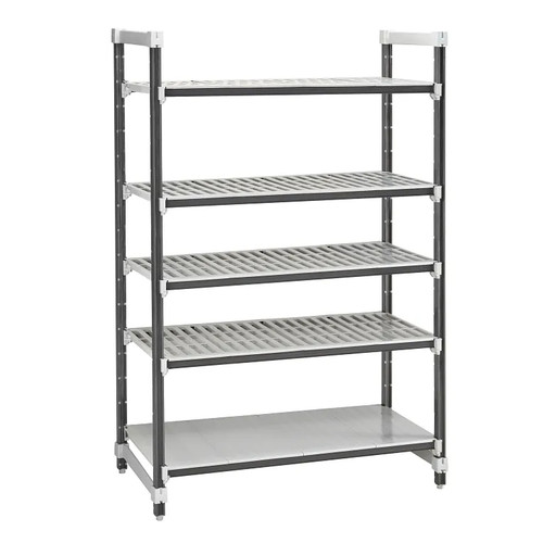 Cambro EXU214284VS5480 21" W x 42" L x 84" H Speckled Gray 4 Vented and 1 Solid Reinforced Polypropylene Shelf Plates Camshelving Elements XTRA Stationary Starter Unit