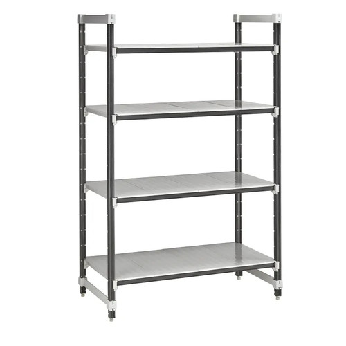 Cambro EXU183084S4480 18" W x 30" L x 84" H Speckled Gray 4 Solid Polypropylene Shelves Camshelving Elements XTRA Stationary Starter Unit