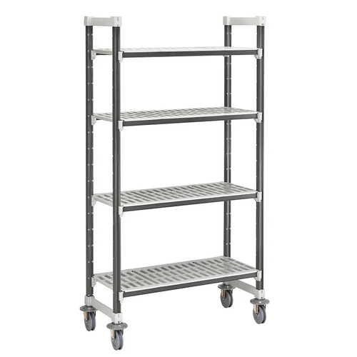 Cambro EXHD186070V4480 18" W x 60" L x 70" H Speckled Gray 4 Vented Polypropylene Shelves with 4 Casters Camshelving Elements XTRA High Density Mobile Starter Unit