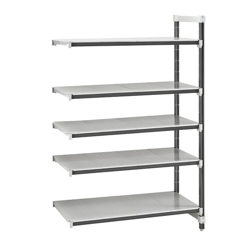 Cambro EXA182484S5480 18" W x 24" L x 84" H Speckled Gray 5 Solid Reinforced Polypropylene Shelf Plates Camshelving Elements XTRA Stationary Add-On Unit