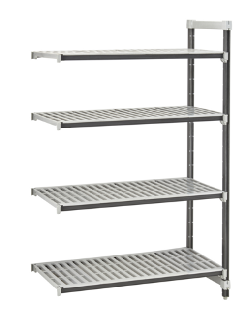 Cambro EXA244872V4480 24" W x 48" L x 72" H Speckled Gray 4 Vented Reinforced Polypropylene Shelf Plates Camshelving Elements XTRA Stationary Add-On Unit