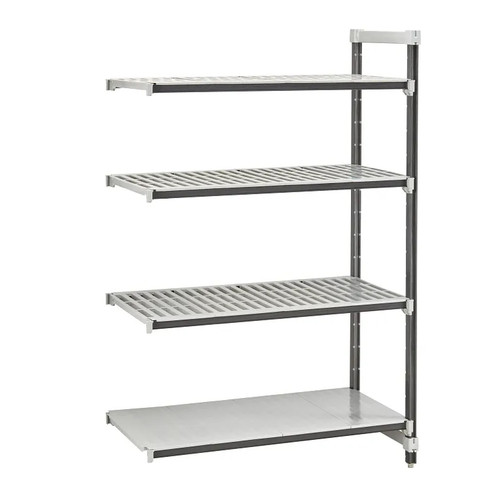 Cambro EXA244872VS4480 24" W x 48" L x 72" H Speckled Gray 3 Vented and 1 Solid Reinforced Polypropylene Shelf Plates Camshelving Elements XTRA Stationary Add-On Unit