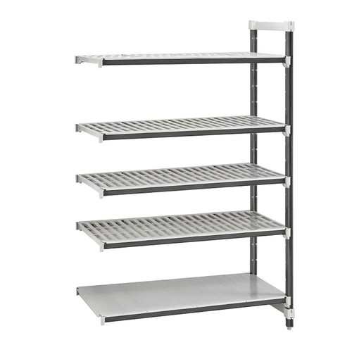 Cambro EXA244884VS5480 24" W x 48" L x 84" H Speckled Gray 4 Vented and 1 Solid Reinforced Polypropylene Shelf Plates Camshelving Elements XTRA Stationary Add-On Unit