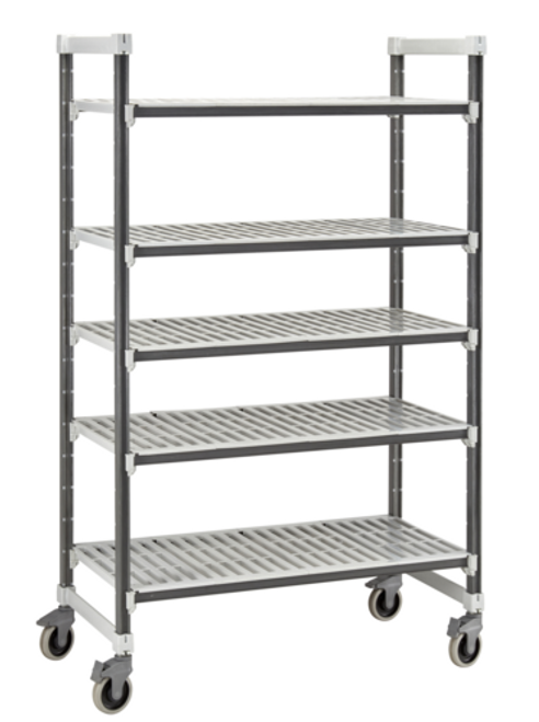 Cambro EXMU246070V5480 24" W x 60" L x 70.25" H Speckled Gray 5 Vented Polypropylene Shelves with 4 Casters Camshelving Elements XTRA Mobile Unit