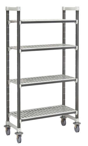 Cambro EXHD214870V4480 21" W x 48" L x 70" H Speckled Gray 4 Vented Polypropylene Shelves with 4 Casters Camshelving Elements XTRA High Density Mobile Starter Unit