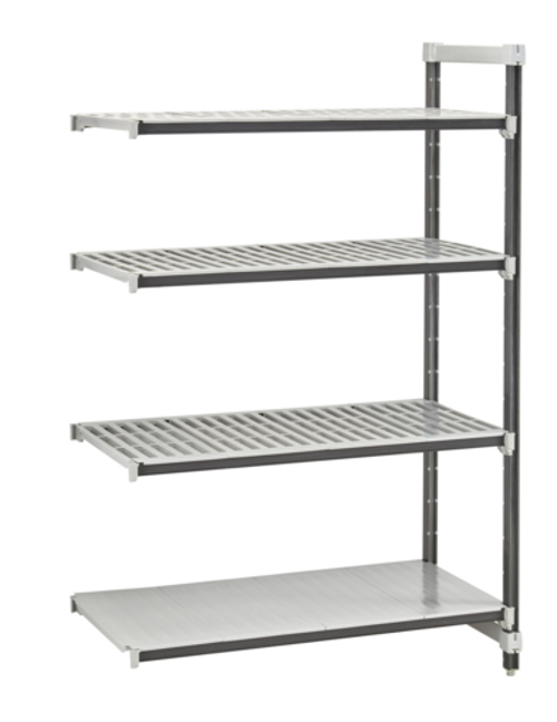 Cambro EXA217264VS4480 21"W x 72"L x 64"H Speckled Gray 3 Vented and 1 Solid Reinforced Polypropylene Shelf Plates Camshelving Elements XTRA Stationary Add-On Unit