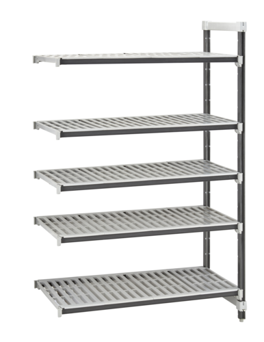 Cambro EXA242472V5480 24" W x 24" L x 72" H Speckled Gray 5 Vented Reinforced Polypropylene Shelf Plates Camshelving Elements XTRA Stationary Add-On Unit