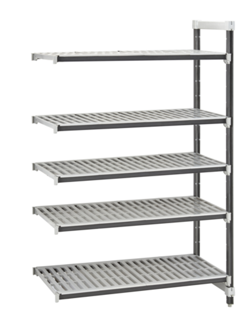 Cambro EXA216072V5480 21"W x 60"L x 72"H Speckled Gray 4 Vented Reinforced Polypropylene Shelf Plates Camshelving Elements XTRA Stationary Add-On Unit