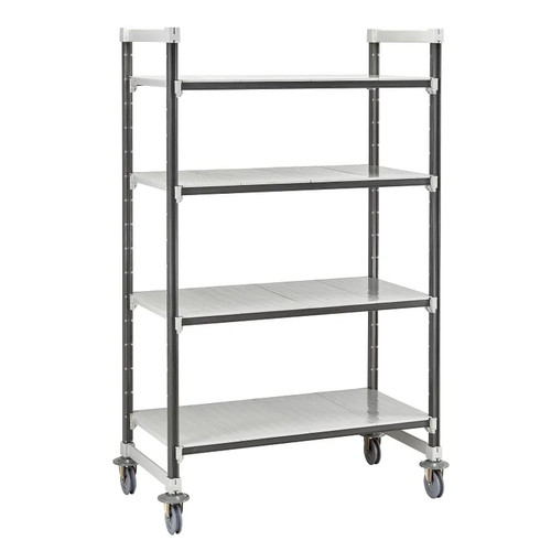 Cambro EXHD185470S4480 18" W x 54" L x 70" H Speckled Gray 4 Solid Polypropylene Shelves with 4 Casters Camshelving Elements XTRA High Density Mobile Starter Unit