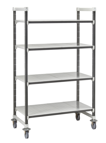 Cambro EXHD185478S4480 18" W x 54" L x 78" H Speckled Gray 4 Solid Polypropylene Shelves with 4 Casters Camshelving Elements XTRA High Density Mobile Starter Unit