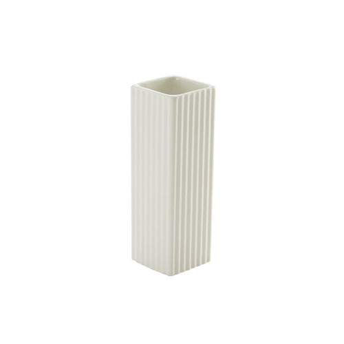 American Metalcraft BVSC5 5.25" H White Ceramic Crimped Square Bud Vase