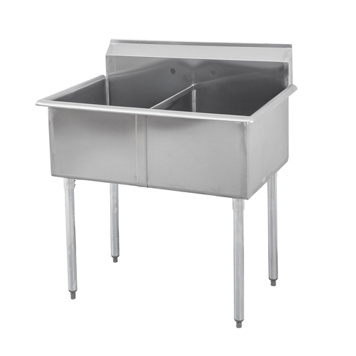 Sapphire Manufacturing SMSQ1821-2 39" W x 24.5" D x 43" H Stainless Steel 18 Gauge Two Compartment Budget Sink