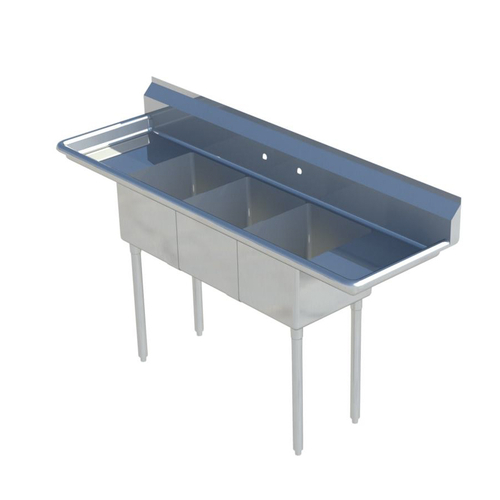 Sapphire Manufacturing SMS-3-1014D 60" W x 19.5" D x 44.25" H Stainless Steel 18 Gauge 3-Compartment Sink