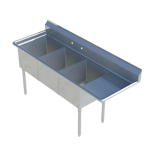 Sapphire Manufacturing SMS-3-2020R 82.5" W x 25.5" D x 44.25" H Stainless Steel 18 Gauge 3-Compartment Sink