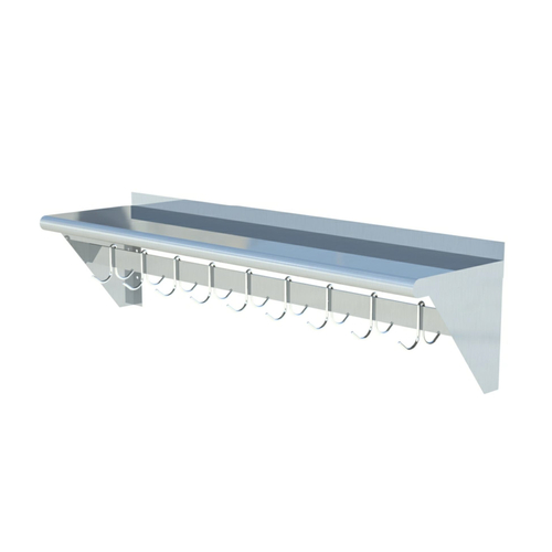 Sapphire Manufacturing SMWP-1260 60" W x 11" H x 12" D Stainless Steel 18 Gauge Wall Mounted Overshelf with Pot Rack