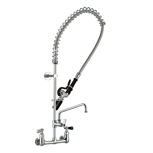 Sapphire Manufacturing TPRF-812 8" Centers 12" Swing Sprout Stainless Steel Backsplash and Wall Mount Tap Pre-Rinse Faucet