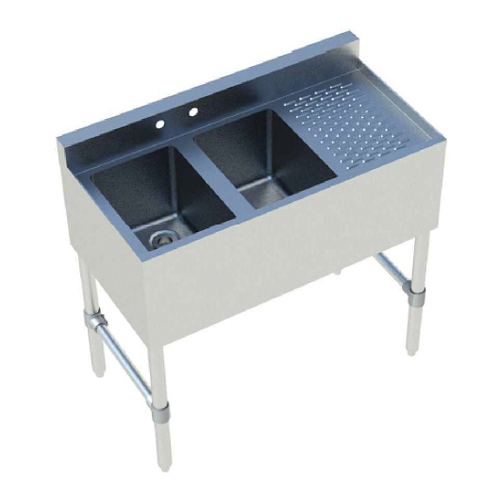 Sapphire Manufacturing SMBS-2R 36" W x 18.75" D Stainless Steel 2-Compartment Underbar Sink
