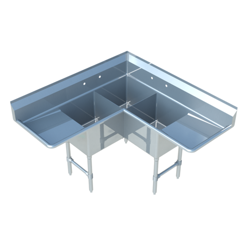 Sapphire Manufacturing SMCS-3-2424D 75" W 18 Ga. Stainless Steel 3-Compartment Corner Sink