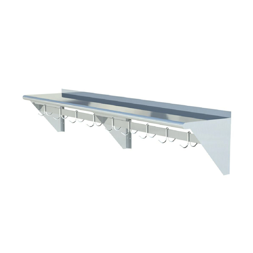 Sapphire Manufacturing SMWP-1536 36" W x 13.75" H x 15" D Stainless Steel 18 Gauge Wall Mounted Overshelf with Pot Rack