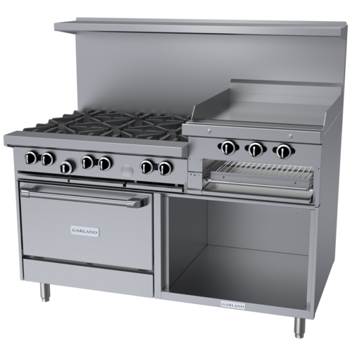 Garland G60-6R24RS 60" Liquid Propane 6 Burner Range with Griddle or Broiler, Standard Oven, and Storage Base - 269,000 BTU