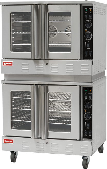 Omcan USA 48060 46" W Stainless Steel Double-Deck Natural Gas Convection Oven - 110-120 Volts
