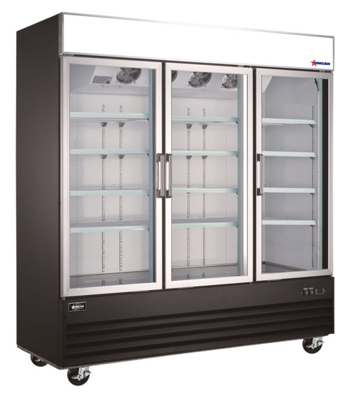 Omcan USA 51052 78.27" W Black Three-Section Reach-In Display Refrigerator - 110 Volts