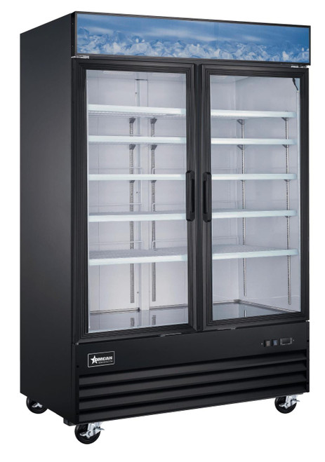 Omcan USA 51075 45 Cu. Ft. Stainless Steel 2-Section Reach-In Display Freezer - 110-120 Volts