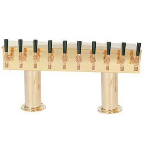 Micro Matic DPT410PVDKR Brass 10 Faucets Glycol Cooled Double Pedestal Draft Beer Tower