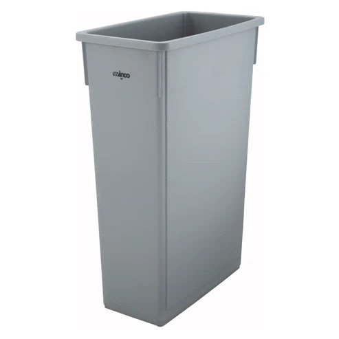 Winco PTC-23SG 23 Gal. Gray Rectangular Plastic Slender Trash Can