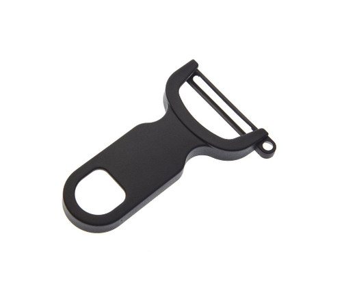 Mercer M33071BKB 4" OA Length High-Carbon Steel Swivel Blade Y-Peeler with Black Handle - 12 per Case