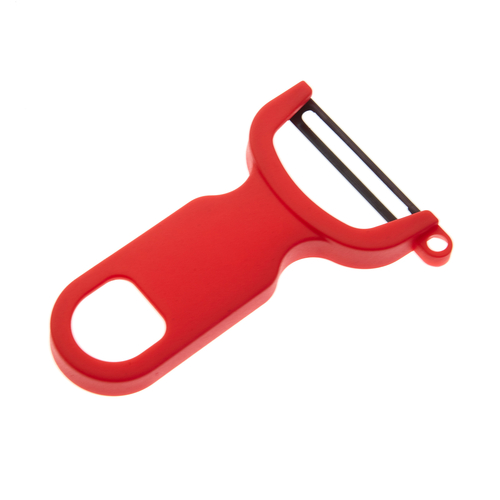 Mercer M33071RDB 4" OA Length High-Carbon Steel Swivel Blade Y-Peeler with Red Handle - 12 per Case
