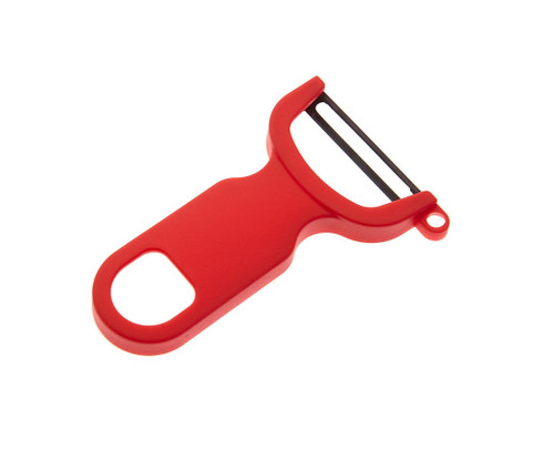Mercer M33071RDB 4" OA Length High-Carbon Steel Swivel Blade Y-Peeler with Red Handle - 12 per Case