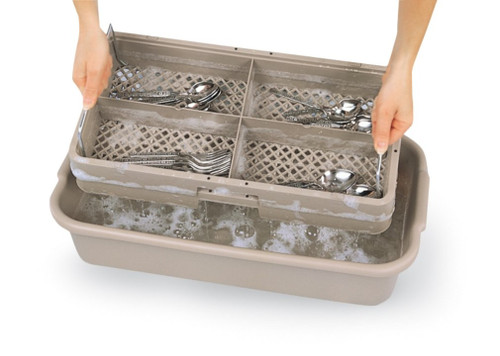 Vollrath 1303 24.5" W x 13.38" D x 5.25" H Beige Plastic (4) Compartment Traex Flatware Soak & Washing Systems