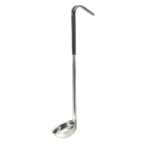 TableCraft Products 97015 12" L 1 1/2 Oz. One-Piece Black Vinyl Handle Stainless Steel Ladle