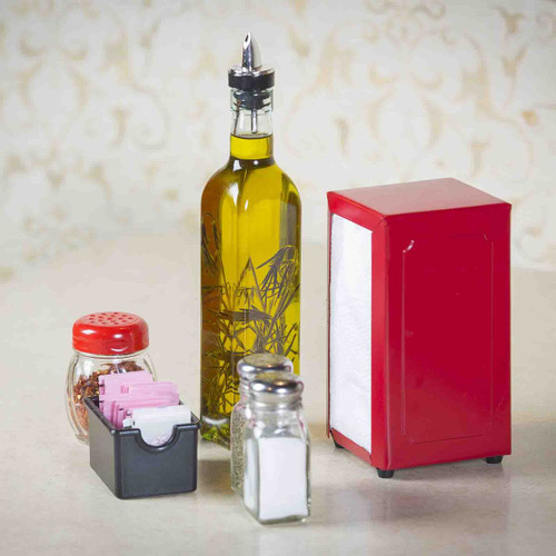 TableCraft Products 2211 4 1/4" W x 3 3/4" D x 7 1/2" H Red Stainless Steel Napkin Dispenser