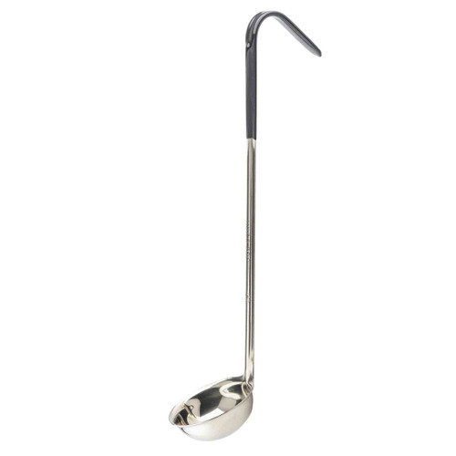 TableCraft Products 9703 14" 3 Oz. One-Piece Black Vinyl Handle Stainless Steel Ladle
