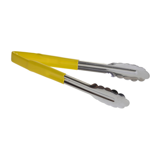 TableCraft Products 3774YEU 9 - 1/2" Spring Steel Yellow Vinyl Coated Tongs