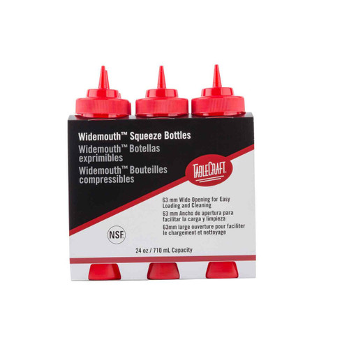 TableCraft Products C12463K 24 Oz. Red Cash & Carry WideMouth Squeeze Bottle 63mm Opening