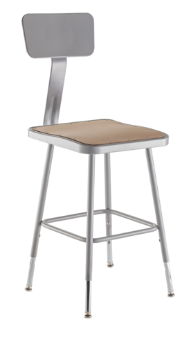 National Public Seating 6318HB 41.5" H Brown Contoured Square Wood Seat Heavy Duty Steel Stool with Gray Backrest